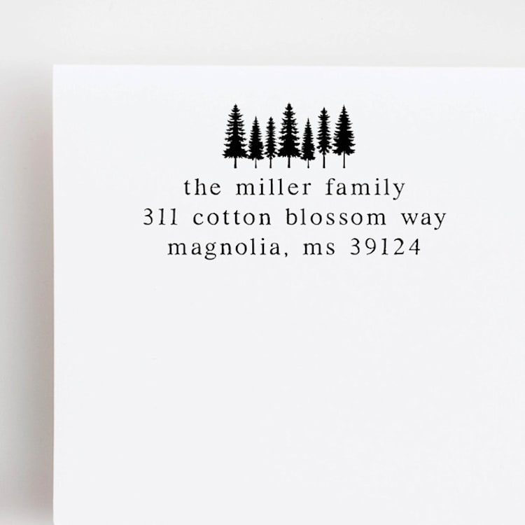 "Family Forest Return Address Stamp | Wood Handle Stamp" - Address Stamps in multicolor by Sara Luke