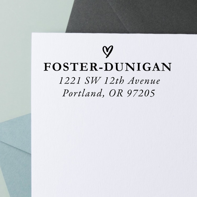 "Modern Heart Custom Address Stamp in Al Caps| Self Inking" - Address Stamps in black by Sara Luke