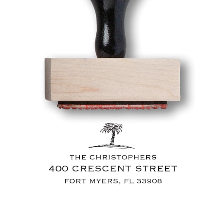 "Custom Return Address Stamp | Palm Tree Address Stamp | Wooden Rubber Stamp" - Address Stamps in white by Alyssa Cook