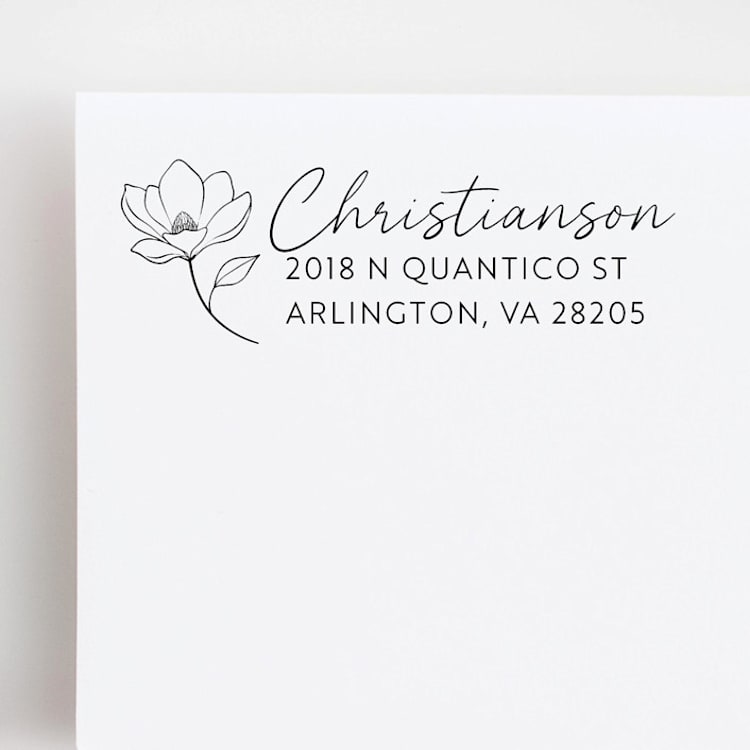 "Magnolia Return Address Stamp | Wood Handle Stamp" - Address Stamps in multicolor by Sara Luke