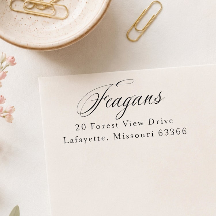 "Grand Calligraphy Stamp - Elegant Script Address Stamp | Self-inking Stamp" - Address Stamps in multicolorassorted-colors by Sara Luke
