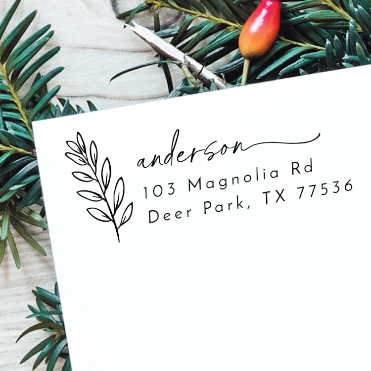 "Christmas Card Address Stamp | Self Inking Return Address Stamp" - Address Stamps in black by Samantha Malvey