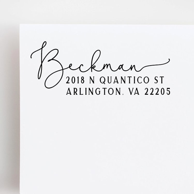 "Script Return Address Stamp | Wood Handle Stamp" - Address Stamps in multicolor by Sara Luke