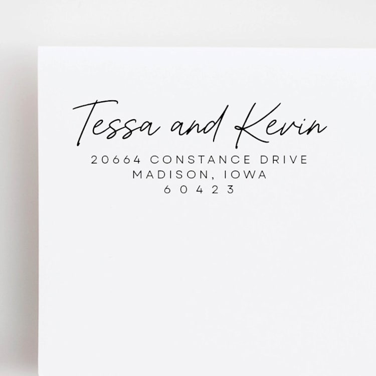 "Two Names Stamp - Couples Script Address Stamp | Self-inking Stamp" - Address Stamps in multicolorassorted-colors by Sara Luke