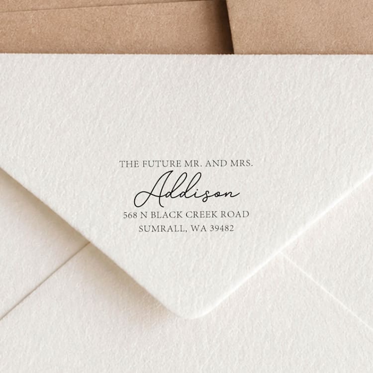 "Future Mr. and Mrs. Address Stamp | Wood Handle Stamp" - Address Stamps in multicolorassorted-colors by Sara Luke