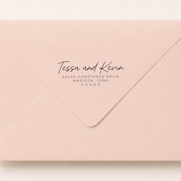 "Two Names Stamp - Couples Script Address Stamp | Wood Handle Stamp" - Address Stamps in multicolorassorted-colors by Sara Luke