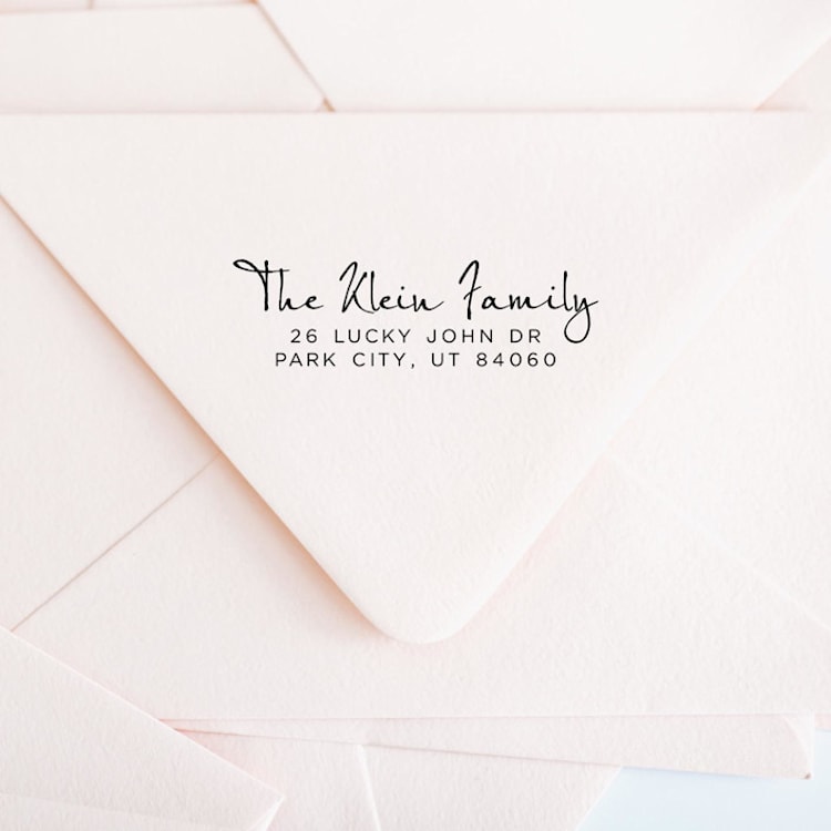 "Custom Script Address Stamp | Self-Inking | Black Ink" - Address Stamps in black by Casey Harp
