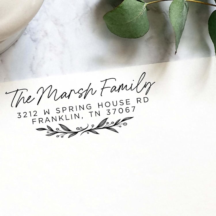 "Custom Floral Address Stamp | Self-Inking | Black Ink" - Address Stamps in multicolor by Casey Harp