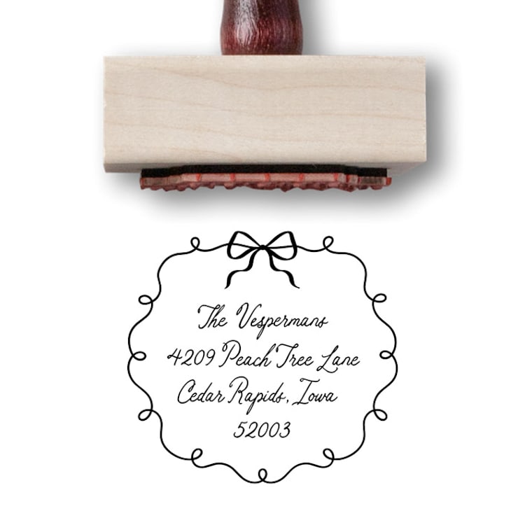 "Custom Whimsical Bow Address Stamp | Personalized Rubber Stamp" - Address Stamps in multicolor by Alyssa Cook