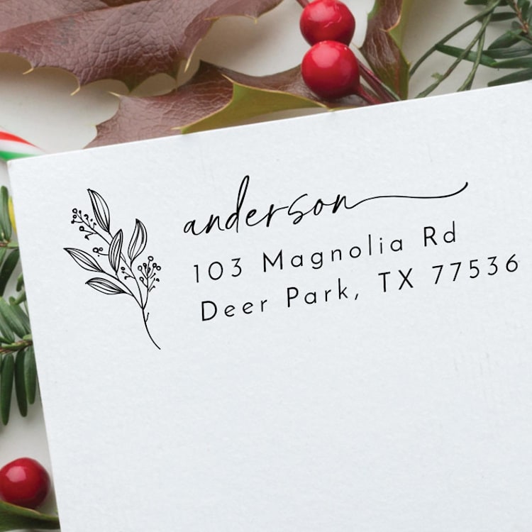 "Christmas Address Stamp | Self Inking Return Address Stamp" - Address Stamps in black by Samantha Malvey