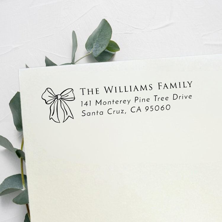 "Luxe Bow Stamp | Self Inking Return Address Stamp" - Address Stamps in black by Samantha Malvey