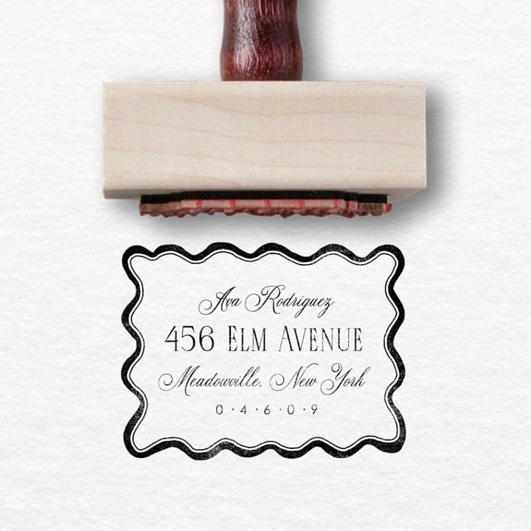"Squiggle Border Custom Return Address Stamp | Wooden Rubber Invitation Stamper" - Address Stamps in multicolorassorted-colors by Alyssa Cook