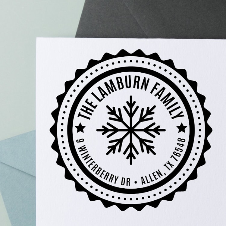 "Custom Snowflake Badge Return Address Stamp | Wood Handle Stamp" - Address Stamps in multicolorassorted-colors by Sara Luke