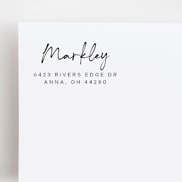 "Handwritten Script Return Address Stamp | Self-Inking Stamp" - Address Stamps in multicolor by Sara Luke