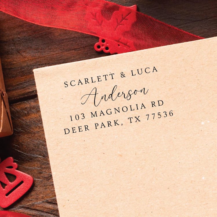 "Couple Names Classic Address Stamp | Self Inking Return Address Stamp" - Address Stamps in black by Samantha Malvey