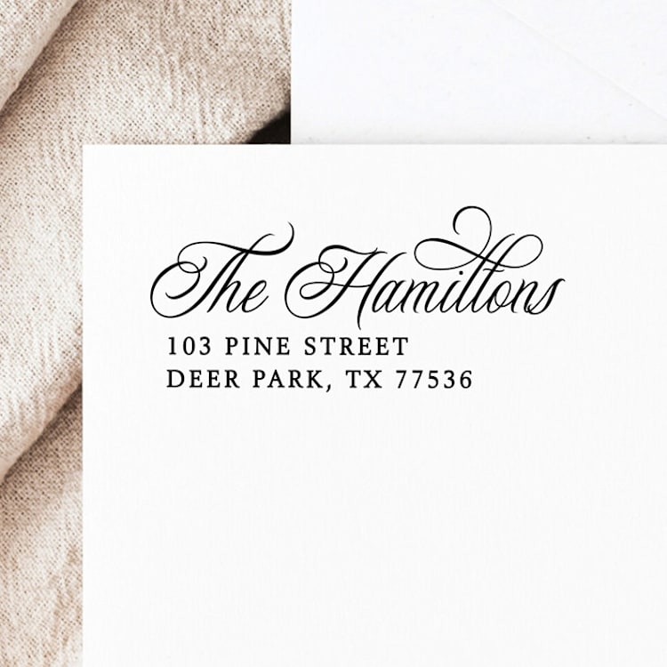 "Calligraphy Address Stamp | Self-Inking Return Address Stamp" - Address Stamps in black by Samantha Malvey