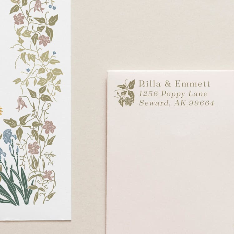 "SELF-INK 'Wild Clematis' Address Stamp | Pebble Beach Ink Color" - Address Stamps in green by Tara Grangroth