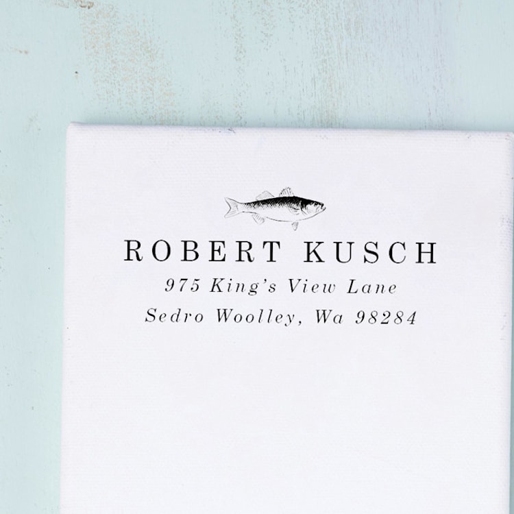 "Fresh Catch Stamp - Vintage Fish Address Stamp | Wood Handle Stamp" - Address Stamps in multicolorassorted-colors by Sara Luke