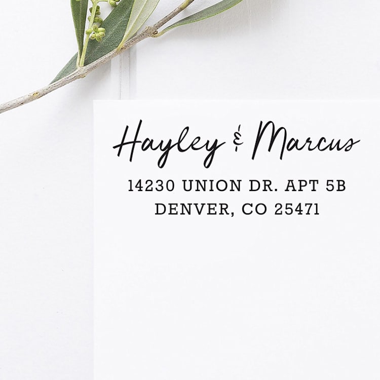 "Script Return Address Stamp, Rectangle Self Inking" - Address Stamps in black by Port of Reverie