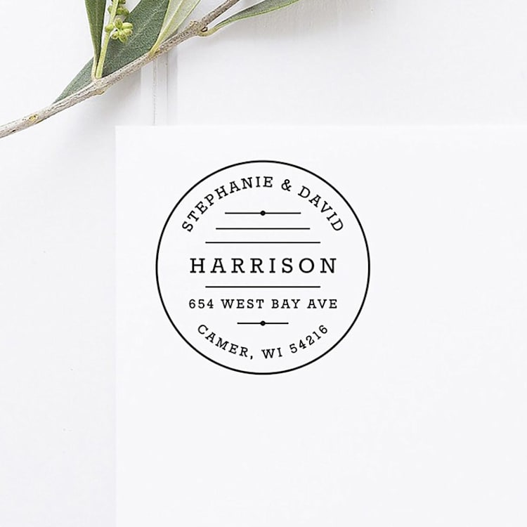 "Retro Return Address Stamp, Round Self Inking" - Address Stamps in black by Port of Reverie
