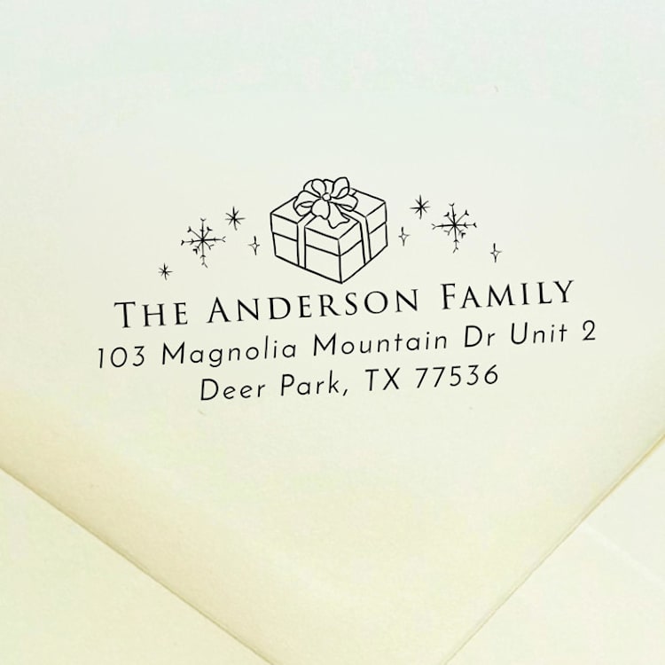 "Gift Address Stamp | Self Inking Return Address Stamp" - Address Stamps in black by Samantha Malvey