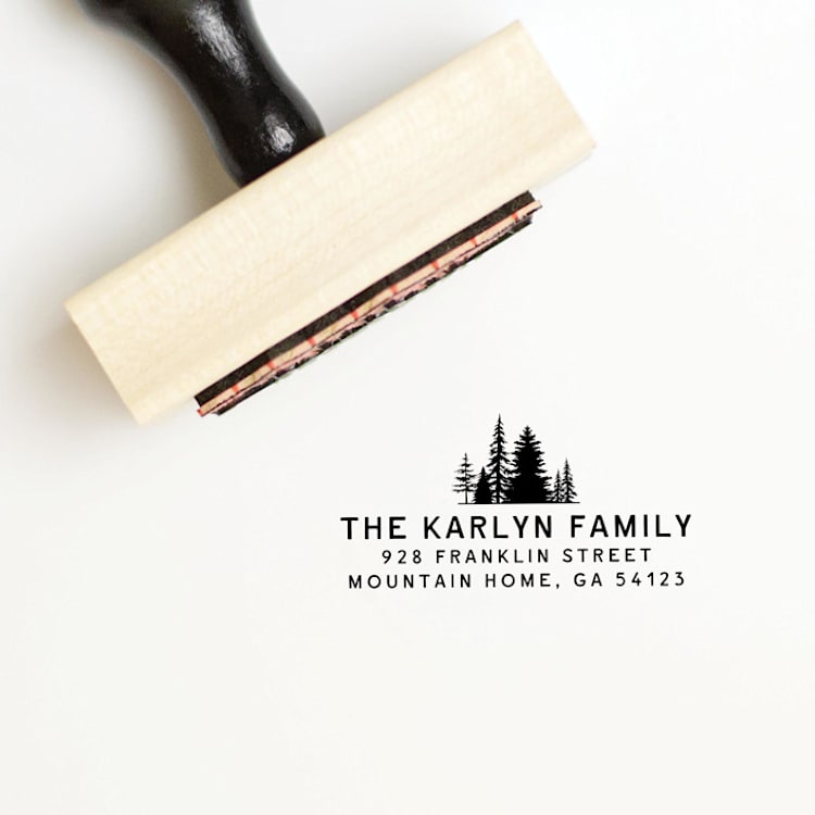 "Custom Pine Tree Holiday Stamp | Wood Handle Stamp" - Address Stamps in multicolorassorted-colors by Sara Luke
