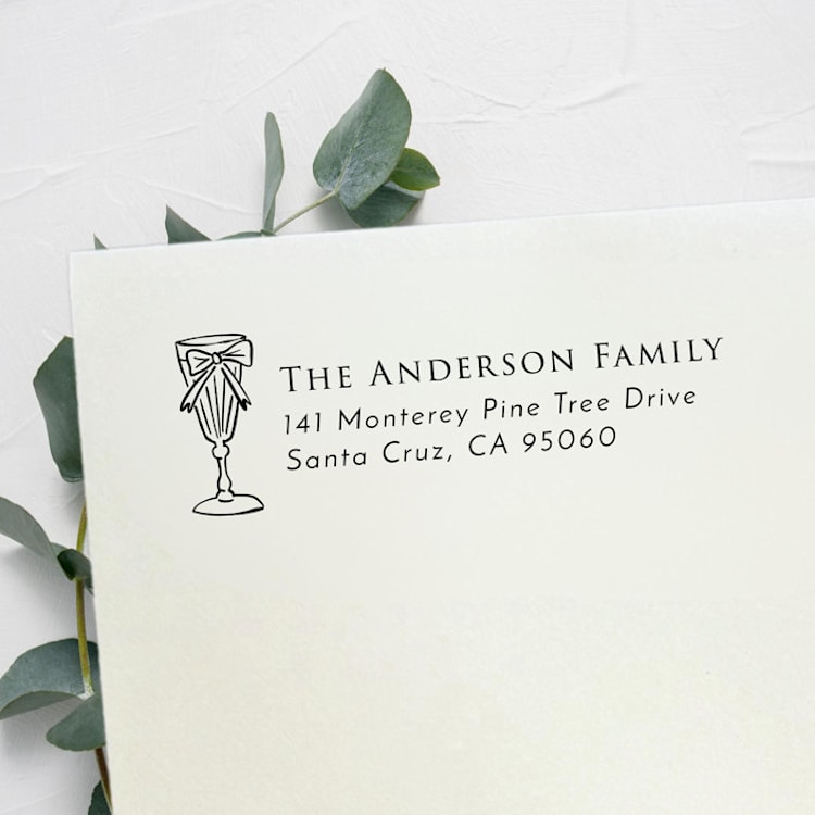 "Bow Cocktail Address Stamp | Self Inking Return Address Stamp" - Address Stamps in black by Samantha Malvey