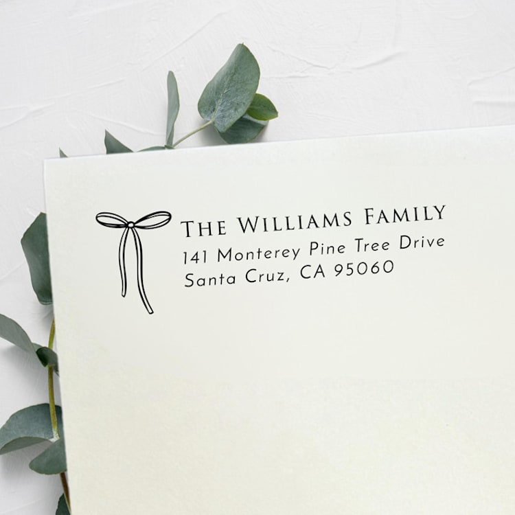"String Bow Stamp | Self Inking Return Address Stamp" - Address Stamps in black by Samantha Malvey