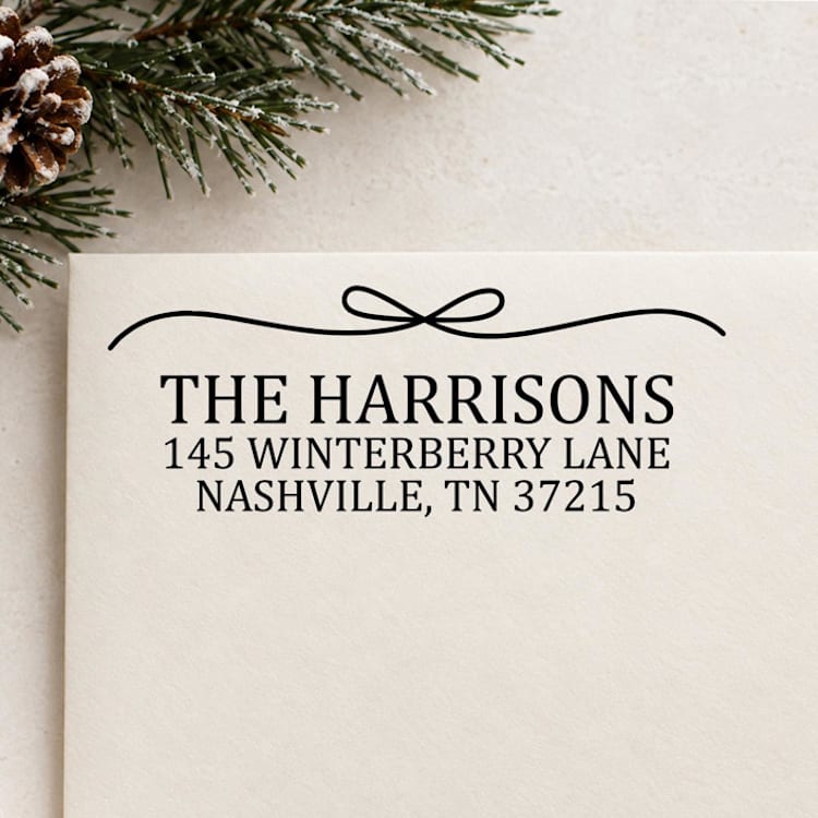 "Classic Bow Self-Inking Personalized Address Stamp" - Address Stamps in black by Casey Harp