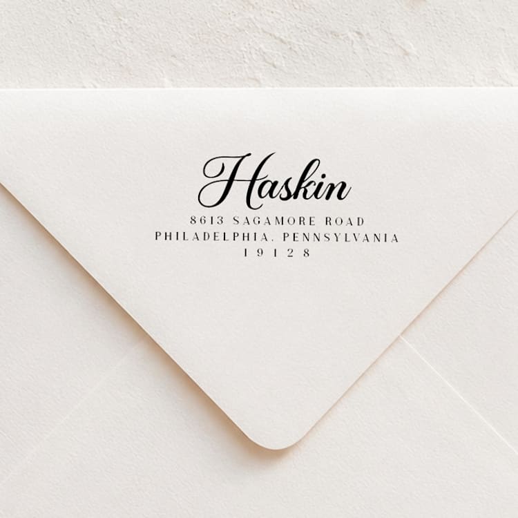"Elegant Script Return Address Stamp | Self-Inking Stamp" - Address Stamps in multicolor by Sara Luke