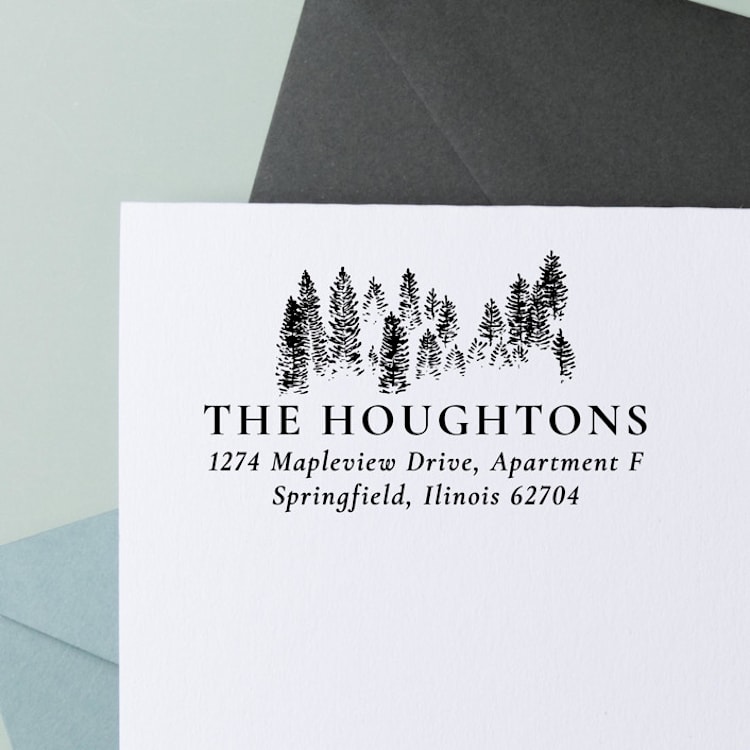 "Personalized Pine Tree Address Stamp- Self-Inking" - Address Stamps in black by Sara Luke