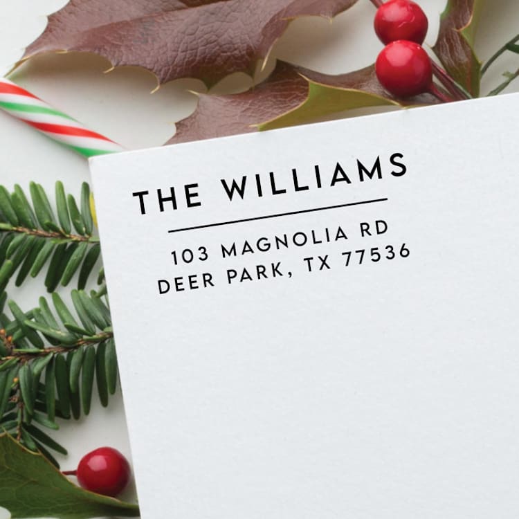 "Modern Address Stamp | Self Inking Return Address Stamp" - Address Stamps in black by Samantha Malvey