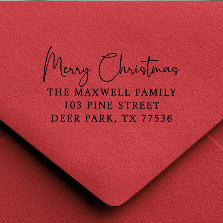 "Merry Christmas Address Stamp Handwritten | Self-Inking Stamp" - Address Stamps in black by Samantha Malvey
