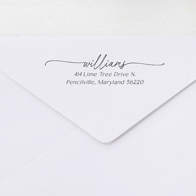 "Sweeping Signature Stamp - Script Address Stamp | Wood Handle Stamp" - Address Stamps in multicolorassorted-colors by Sara Luke