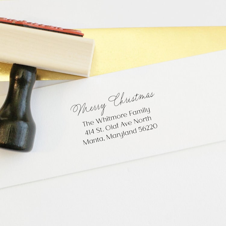 "Custom Calligraphy Christmas Card Stamp | Wood Handle Stamp" - Address Stamps in multicolorassorted-colors by Sara Luke