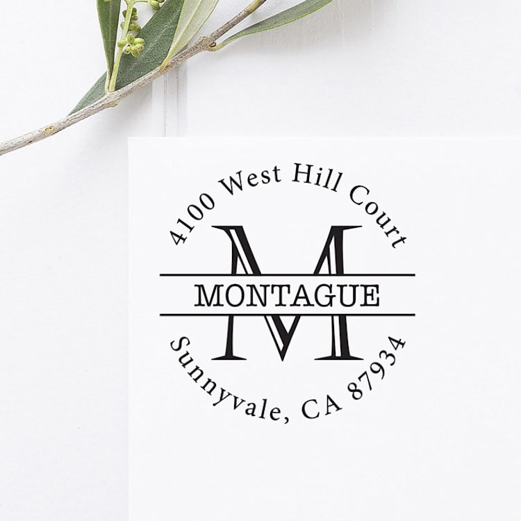 "Monogram Return Address Stamp, Round Self Inking" - Address Stamps in black by Port of Reverie