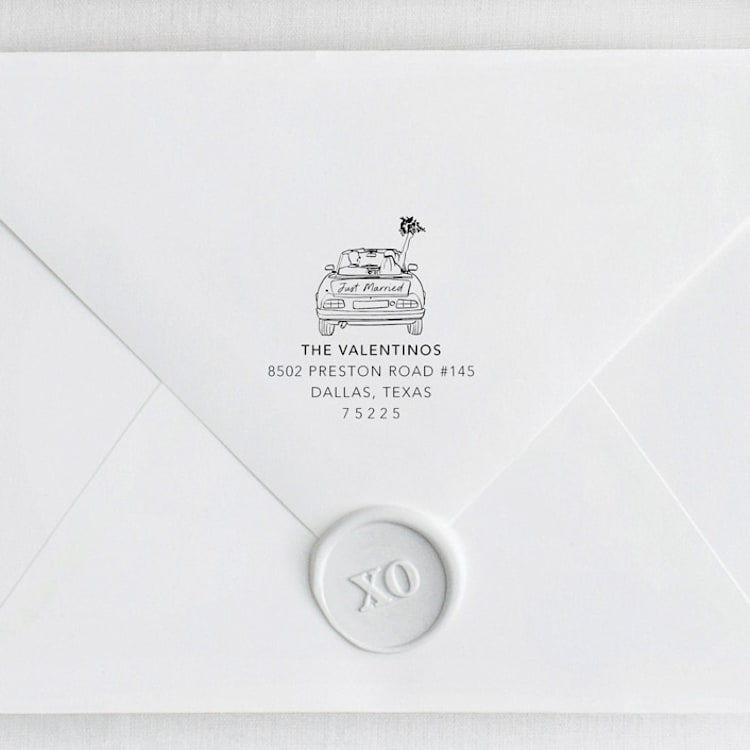 "Just Married Stamp - Wedding Car Address Stamp | Self-inking Stamp" - Address Stamps in multicolorassorted-colors by Sara Luke