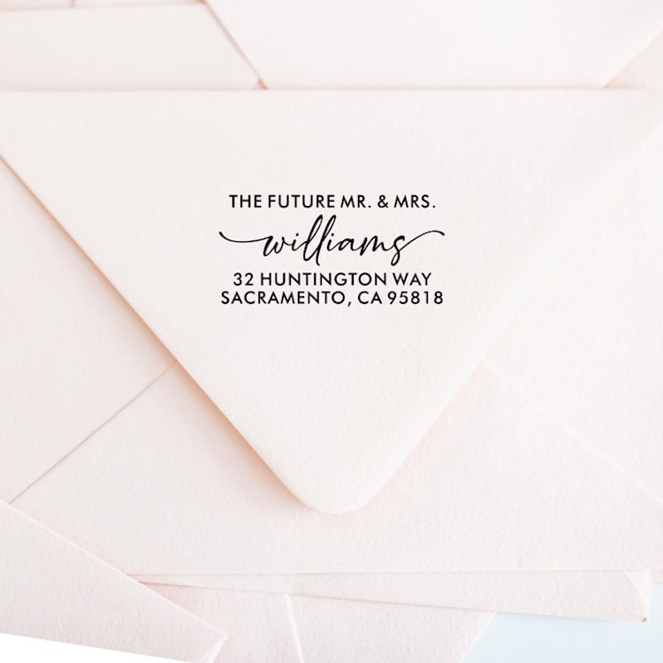 "Custom Future Script Address Stamp | Self-Inking | Black Ink" - Address Stamps in black by Casey Harp