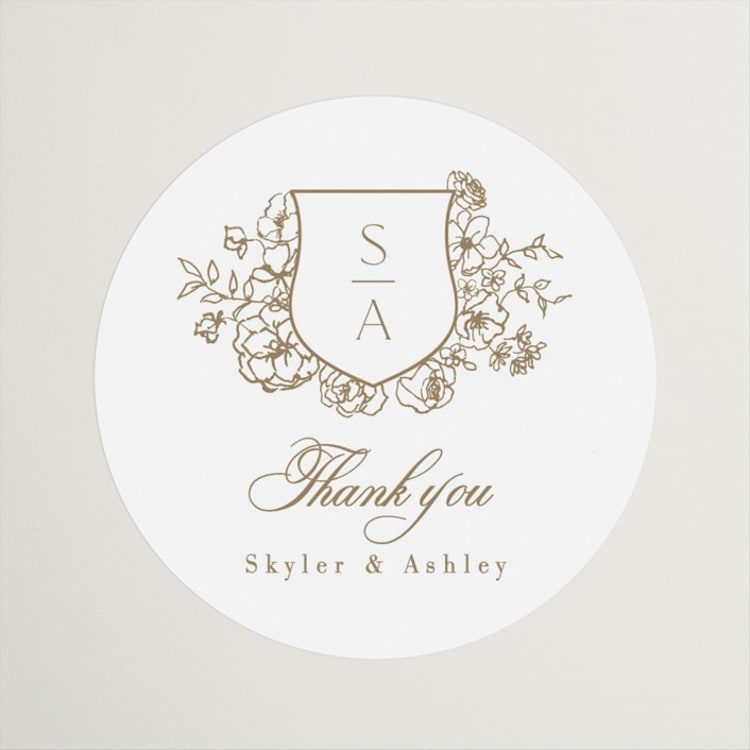 "floral crest" - Wedding Favor Stickers in Champagne by Cass Loh - Front