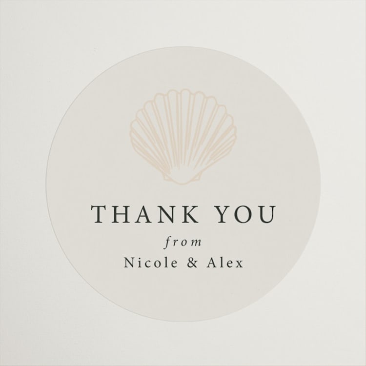 "Simple Seashell" - Wedding Favor Stickers in Sand by Hannah Bowman - Front
