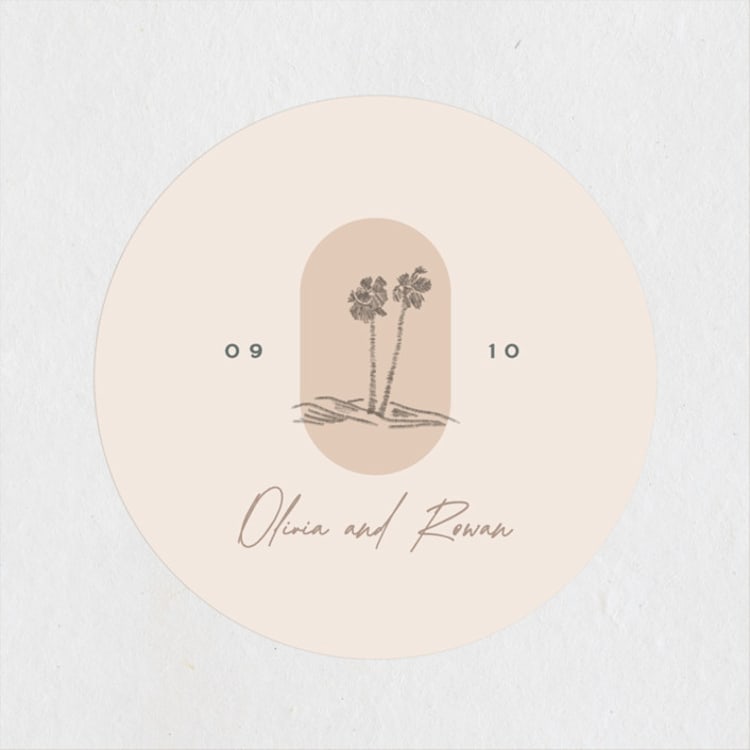 "Sunset Beach" - Wedding Favor Stickers in Sand by Owl and Toad - Front