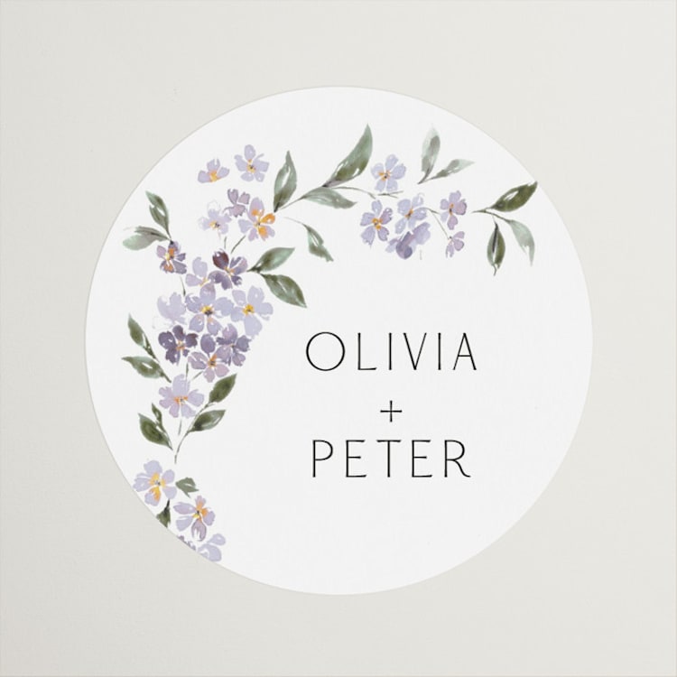 "Sweeping Vine" - Wedding Favor Stickers in Periwinkle by Itsy Belle Studio - Front