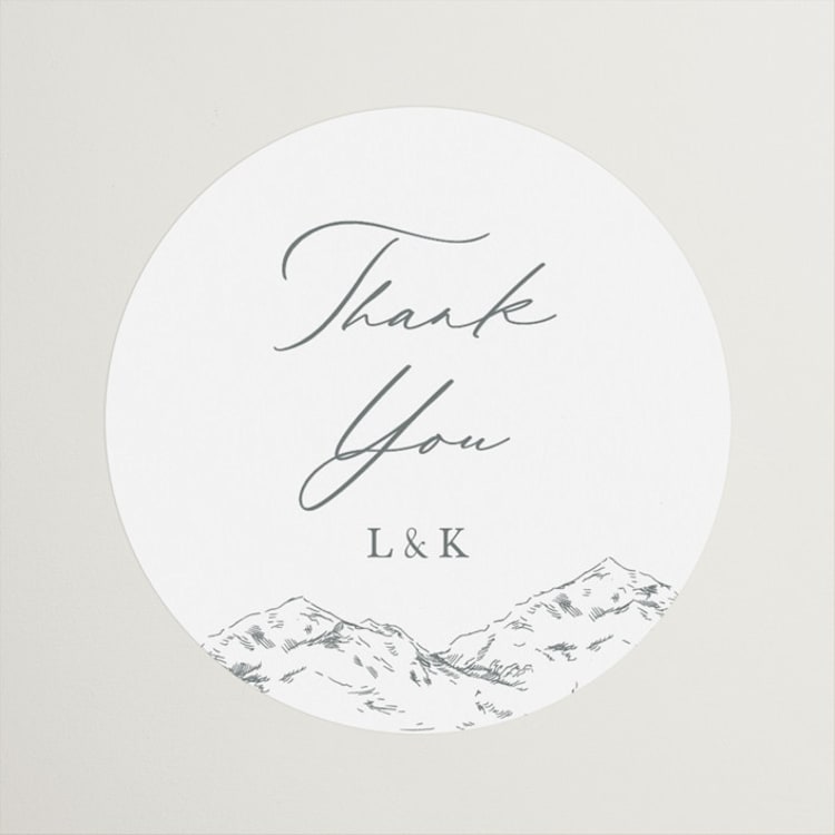 "Mountainview" - Wedding Favor Stickers in Pewter by Sarah Brown - Front