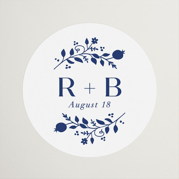 "Pomegranate Floral Frame" - Wedding Favor Stickers in Royal by Nam Bourassa - Front