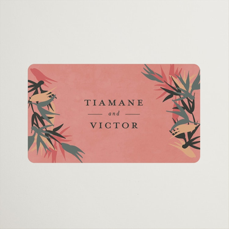 "Birds of Paradise" - Wedding Favor Stickers in Coral by Julie Hebert - Front