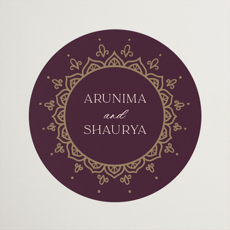 "Arunima" - Wedding Favor Stickers in Plum by Randi Cirelli - Front