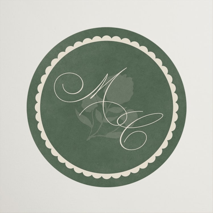 "Vintage Oval" - Wedding Favor Stickers in Rosemary by Emily Betts - Front