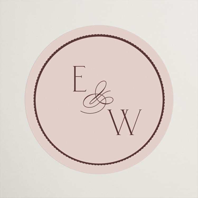 "Scallop Monogram" - Wedding Favor Stickers in Rose Quartz by Emily Betts - Front