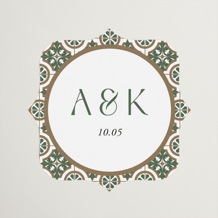 "Kareem" - Wedding Favor Stickers in Evergreen by Oma N. Ramkhelawan - Front