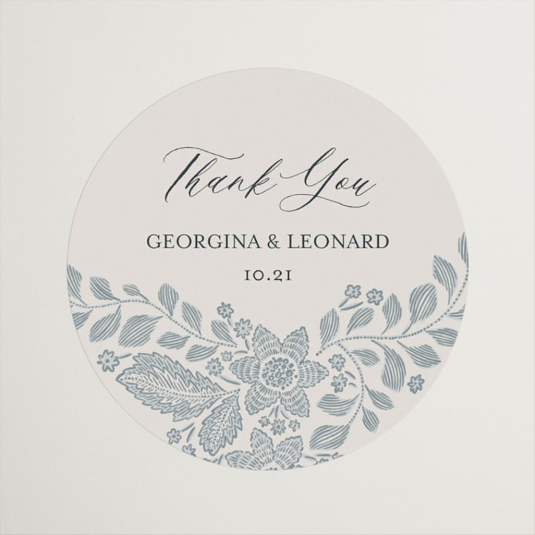 "Embroidered" - Wedding Favor Stickers in Dusty Blue by Jen Owens - Front